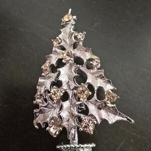 Elegant Silver and Gold Christmas Tree Brooch